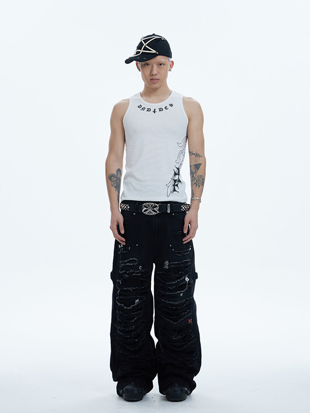 DND4DES | Distressed Patchwork Gem Baggy Jeans - PSYLOS 1, DND4DES | Distressed Patchwork Gem Baggy Jeans, Pants, DND4DES•JAPAN, PSYLOS 1